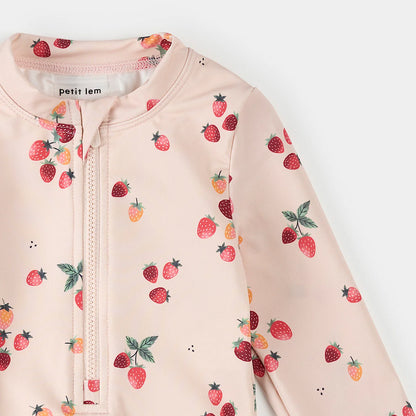 Pink Strawberries Long Sleeve Swimsuit