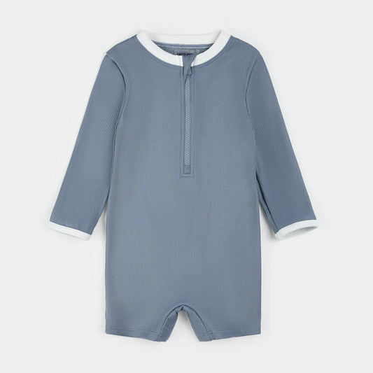 Dusty Blue Long Sleeve Shortie Baby Swimsuit