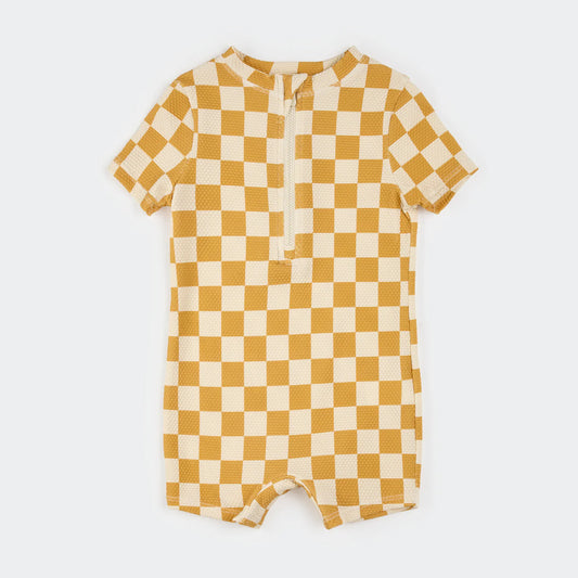 Orange Checkered Shortie Baby Swimsuit