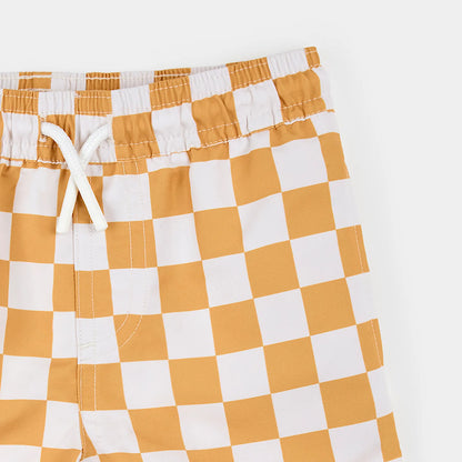 Orange Checkered Kids Swim Trunks