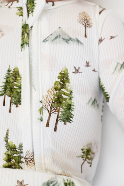 Ribbed Bamboo Footless Zipper Sleeper- Misty Forest