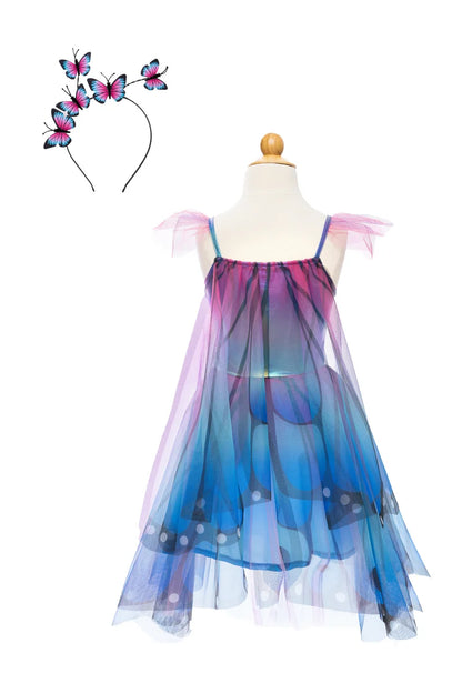 Blue & Purple Butterfly Twirl Dress with Wings & Headband