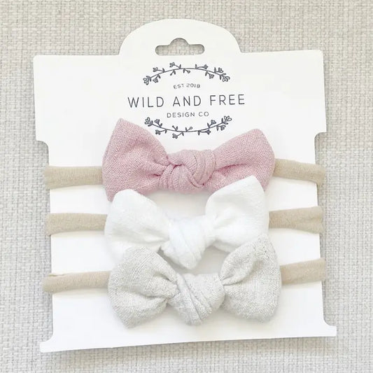 Blush Linen Bow Headband Set