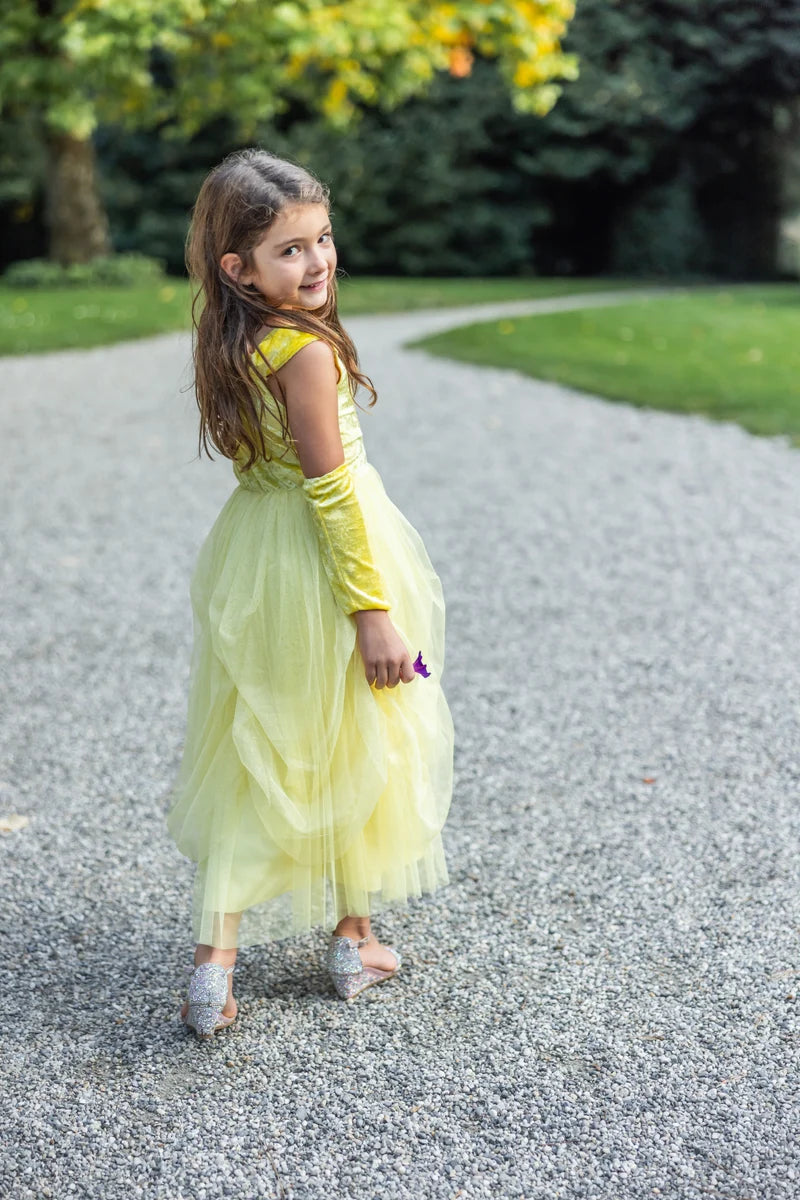 Velvety Soft Yellow Princess Gown with Arm Warmers