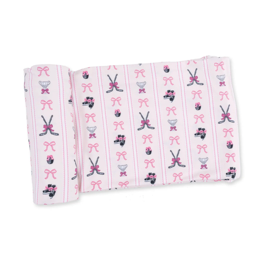 Bamboo Jersey Swaddle Blanket- Bowtiful Hockey Stripe