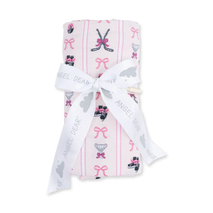 Bamboo Jersey Swaddle Blanket- Bowtiful Hockey Stripe