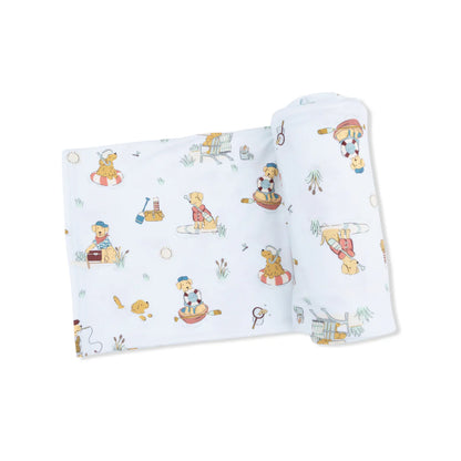 Bamboo Jersey Swaddle Blanket- Lake Buddy Dogs