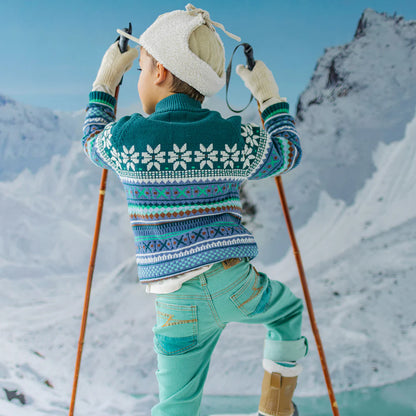 Nordic Teal Quarter Zip Knit Sweater