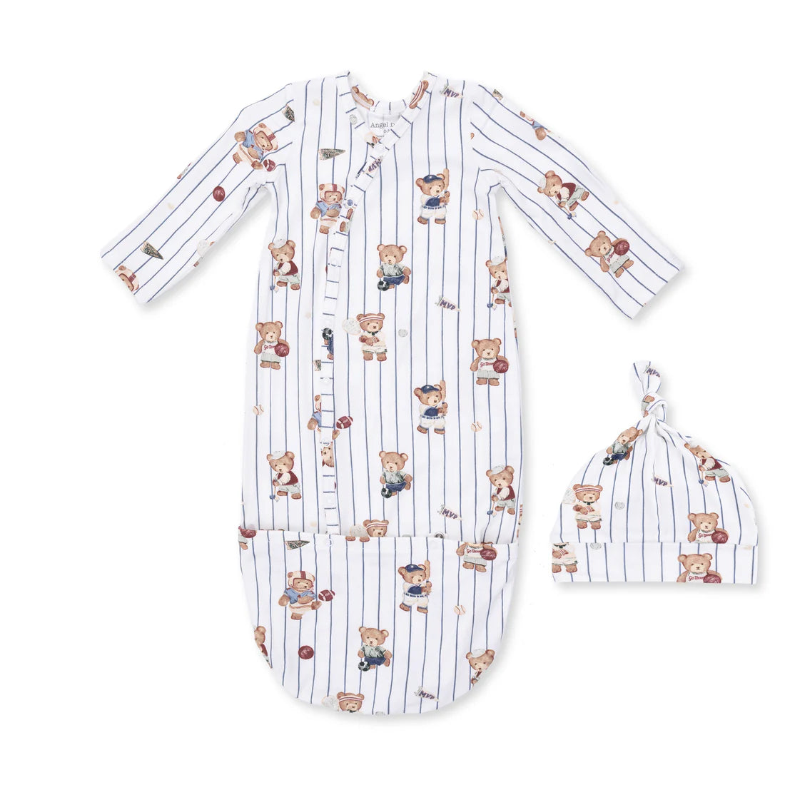 Bamboo Bundler Gown & Knotted Hat Set- Mixed Sports Bears