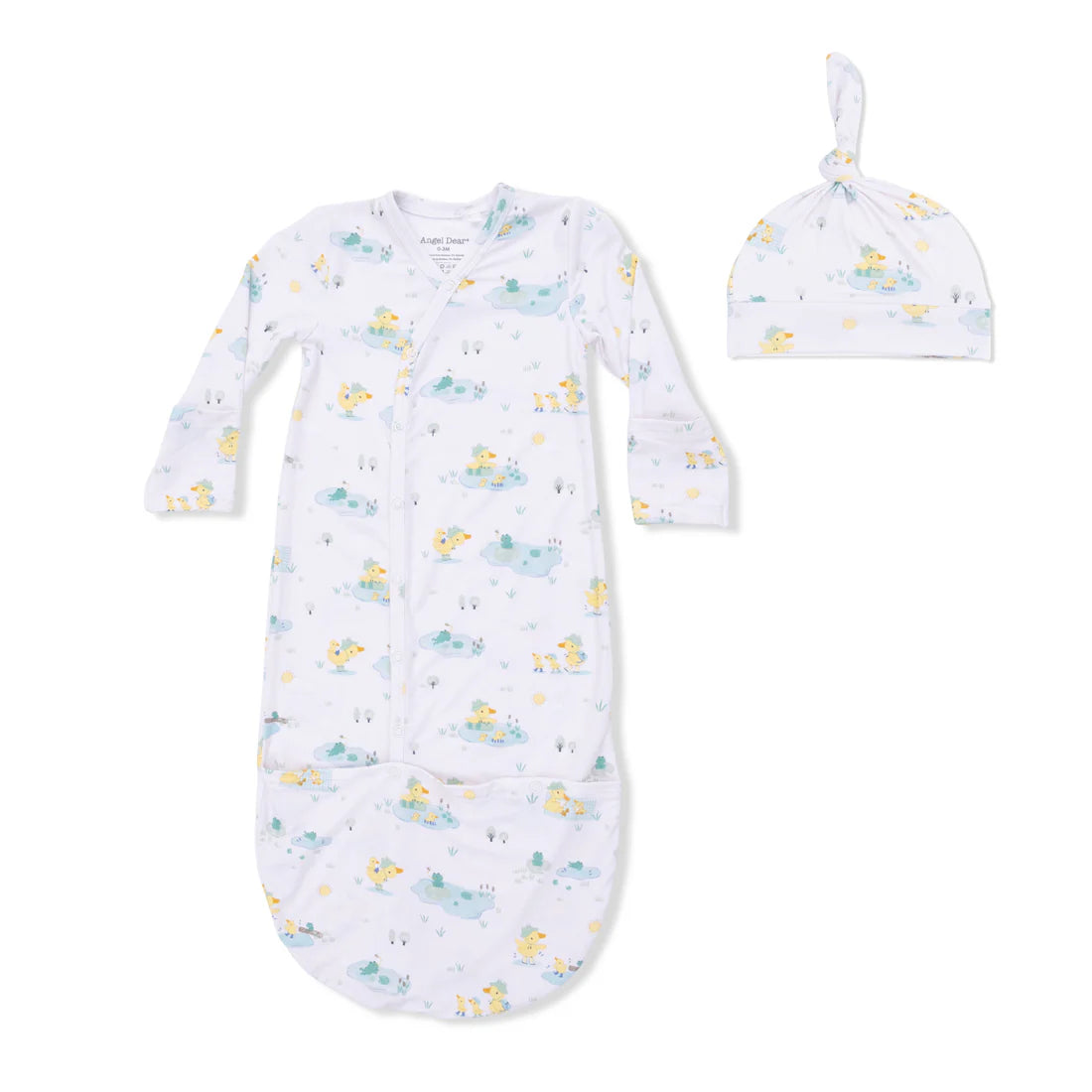 Bamboo Bundler Gown & Knotted Hat Set- Frog and Duck Pond