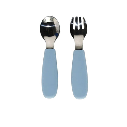 Toddler Silicone/Steel Cutlery Set- Lily Blue