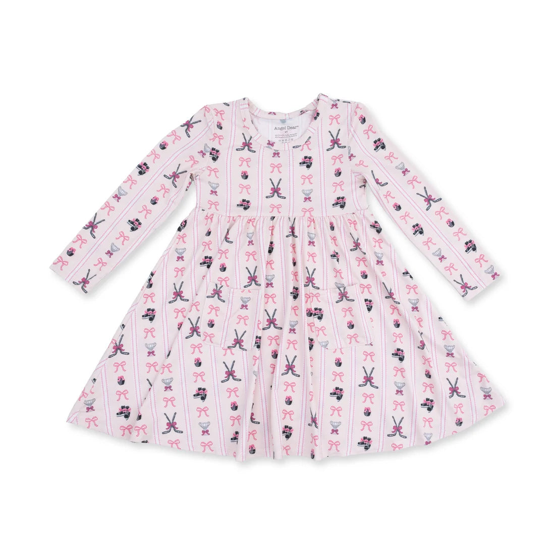 Twirly Long Sleeve Dress- Bowtiful Hockey Stripe