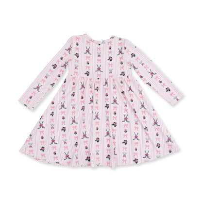 Twirly Long Sleeve Dress- Bowtiful Hockey Stripe