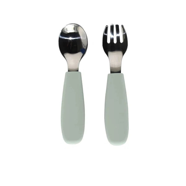 Toddler Silicone/Steel Cutlery Set- Leaf