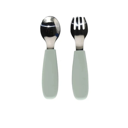 Toddler Silicone/Steel Cutlery Set- Leaf