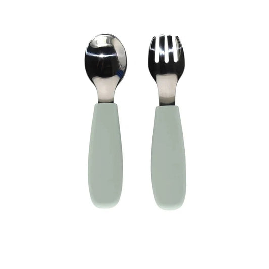 Toddler Silicone/Steel Cutlery Set- Leaf