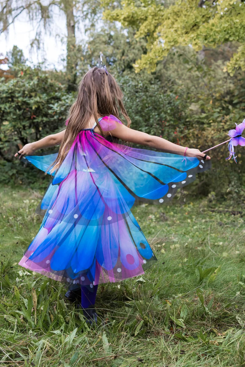 Blue & Purple Butterfly Twirl Dress with Wings & Headband