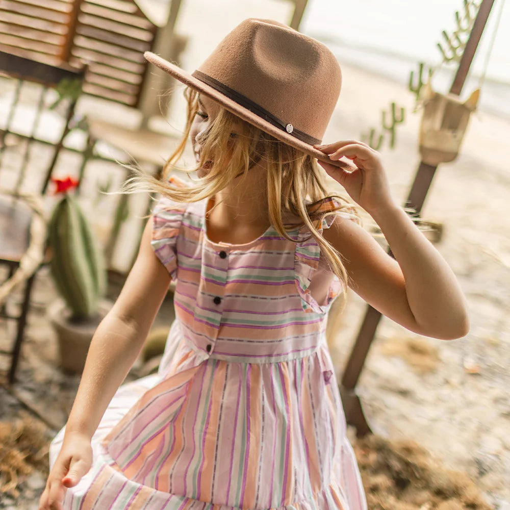 Pink & Orange Ruffle Sleeve Striped Dress