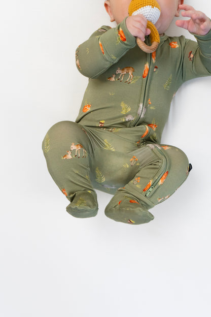 Bamboo Footed Zipper Sleeper- Forest Friends