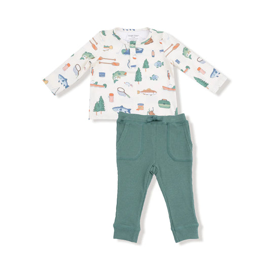 Henley Top & Waffle Jogger Set- Fishing Things