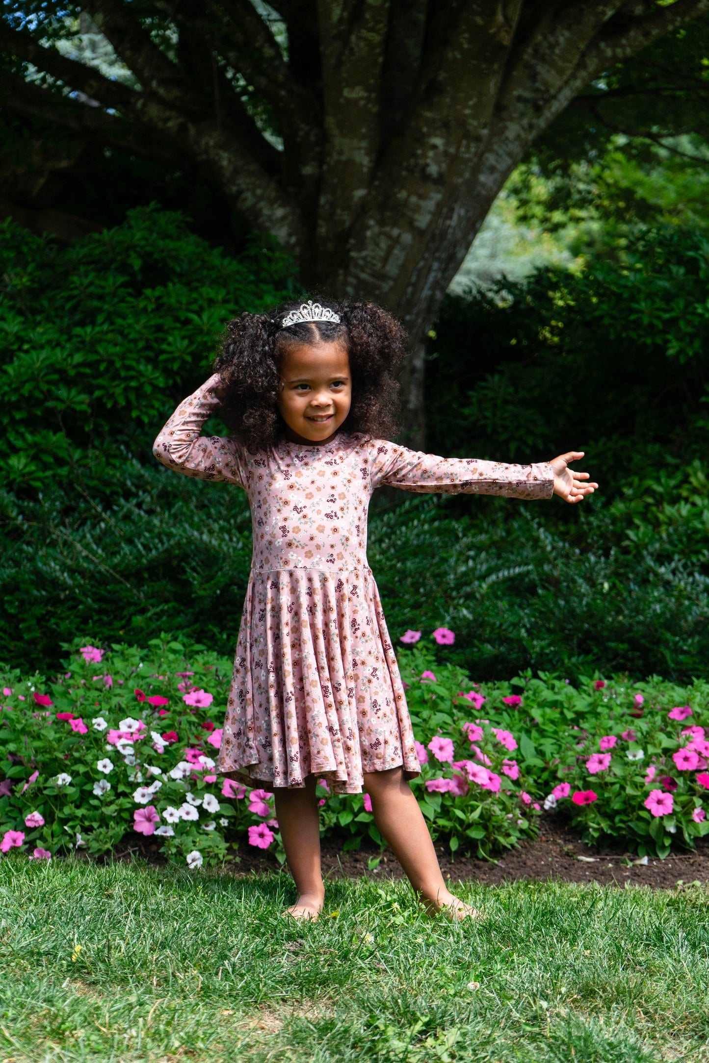 Bamboo Long Sleeve Twirl Dress- Velvet Garden