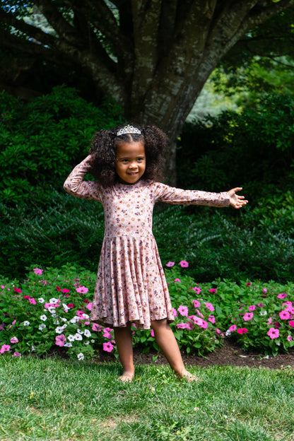 Bamboo Long Sleeve Twirl Dress- Velvet Garden