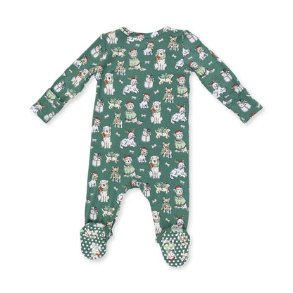 2-Way Zipper Footie- Green Christmas Dogs