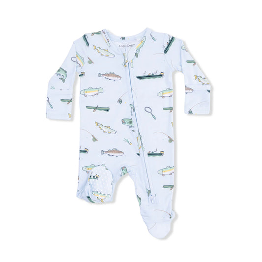 2-Way Zipper Footie- Fishing on Blue