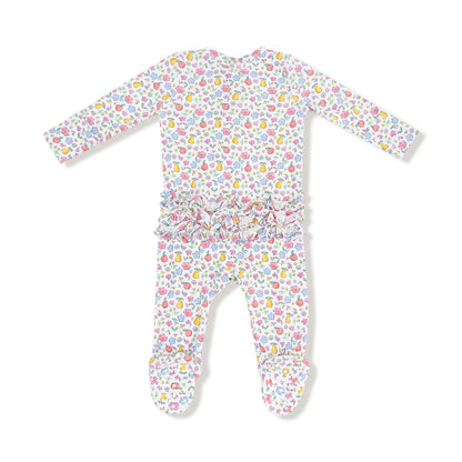 Ruffle Back Zip Footie- Fall Fruit Floral