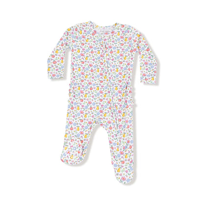 Ruffle Back Zip Footie- Fall Fruit Floral