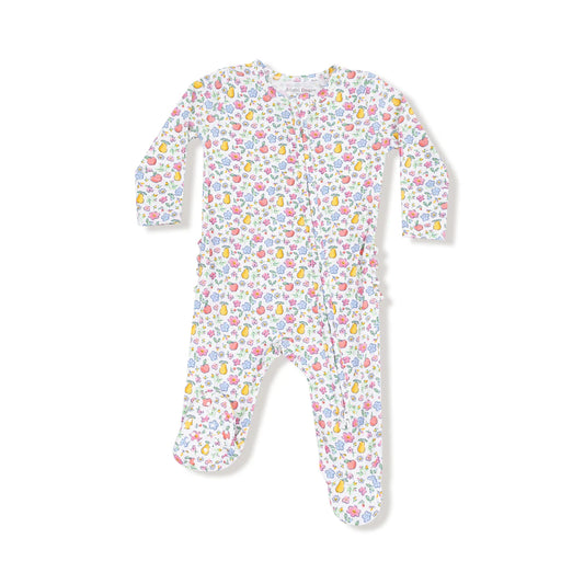 Ruffle Back Zip Footie- Fall Fruit Floral