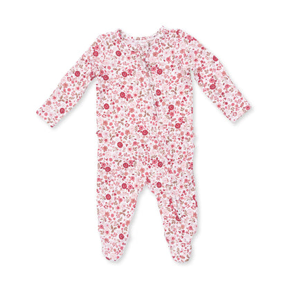 Ruffle Back 2-Way Zipper Footie- Serene Floral
