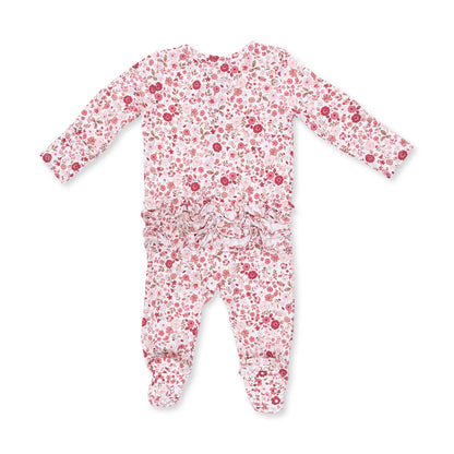 Ruffle Back 2-Way Zipper Footie- Serene Floral
