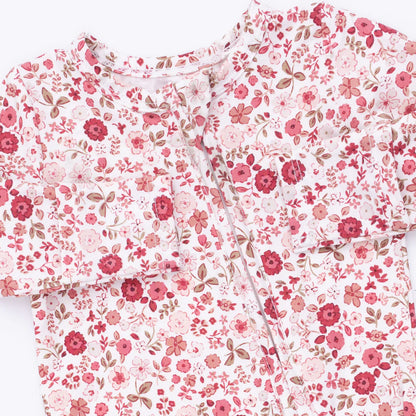 Ruffle Back 2-Way Zipper Footie- Serene Floral