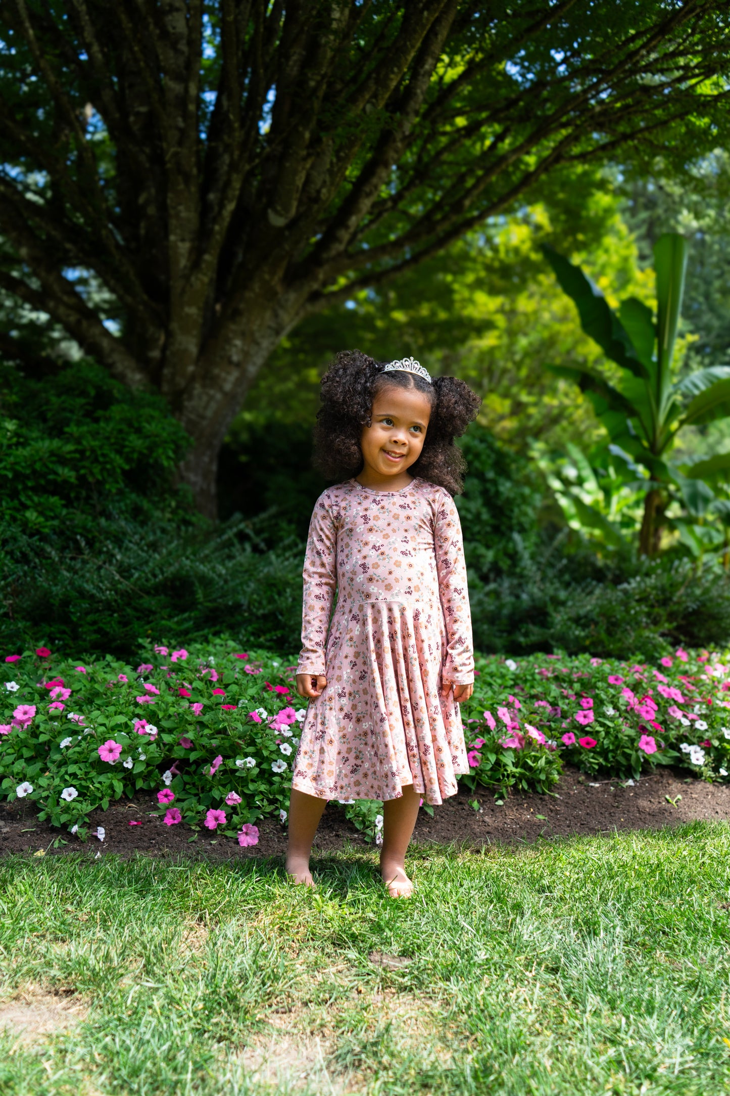 Bamboo Long Sleeve Twirl Dress- Velvet Garden