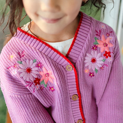 Purple Floral Knit Cardigan