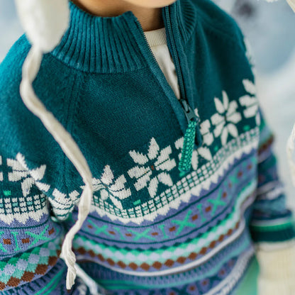 Nordic Teal Quarter Zip Knit Sweater
