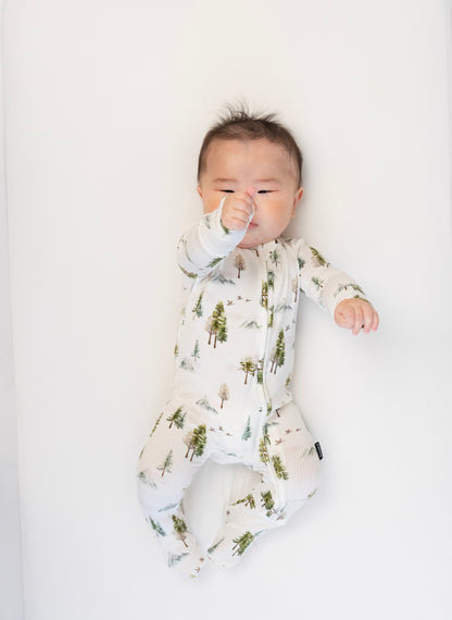 Ribbed Bamboo Footed Zipper Sleeper- Misty Forest