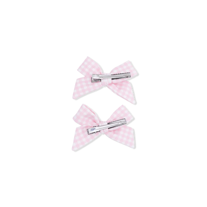 Bamboo Bow Clips- Mini Pink Gingham