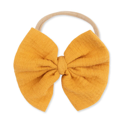 Muslin Bow Headband- Baby Sunflower Yellow