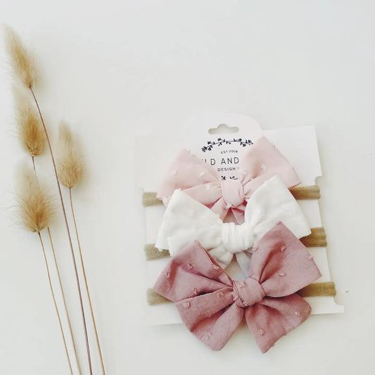 Swiss Dot Pinwheel Bow Headband Set
