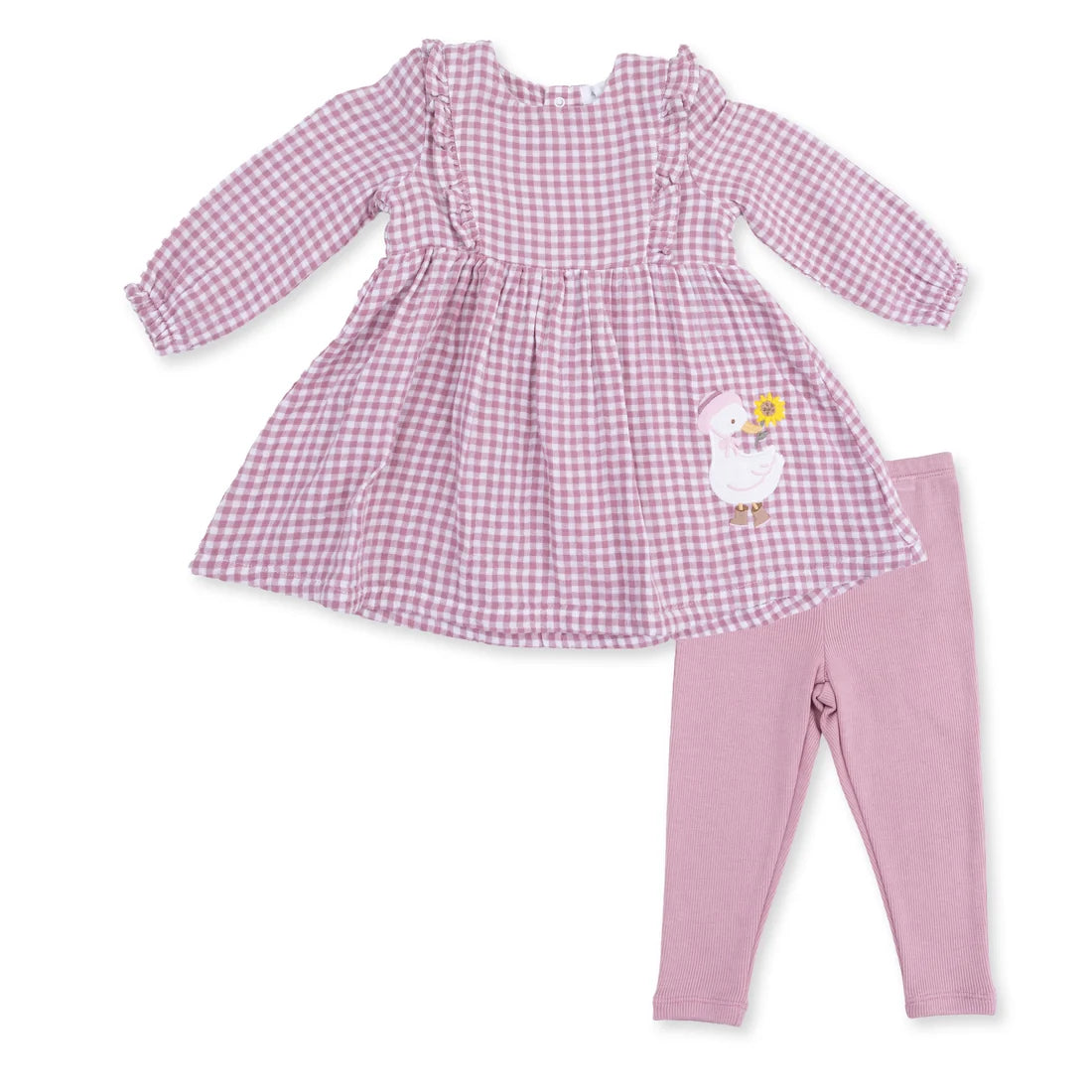 Muslin Ruffle Dress & Leggings- Berry Gingham Goose