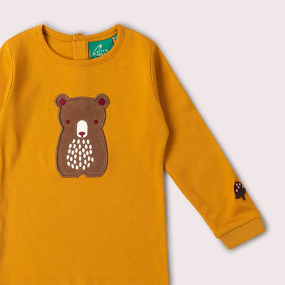 Brown Bear Applique Organic Long Sleeve Tee