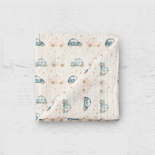 Bamboo Muslin Swaddle Blanket- Police Car