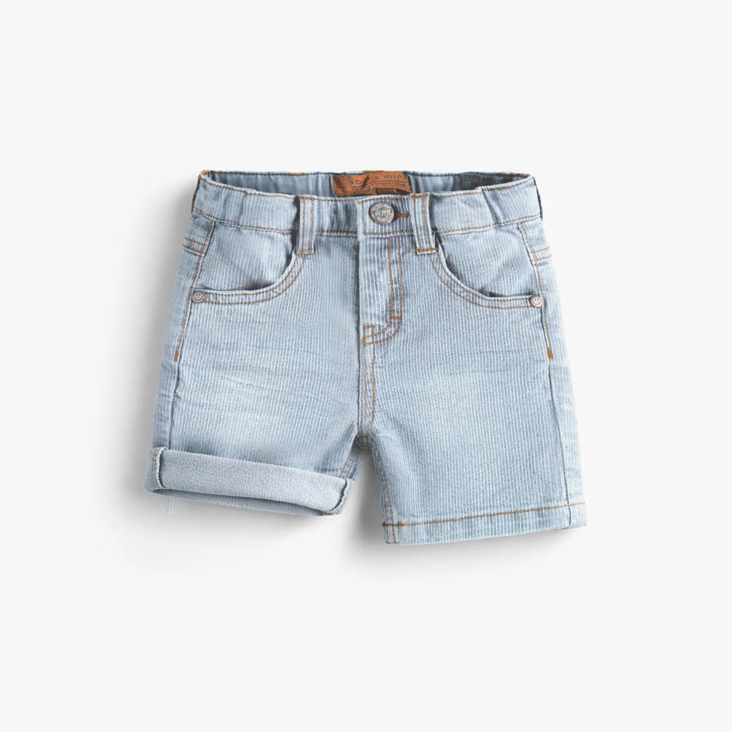 Light Blue Striped Denim Bermuda Shorts