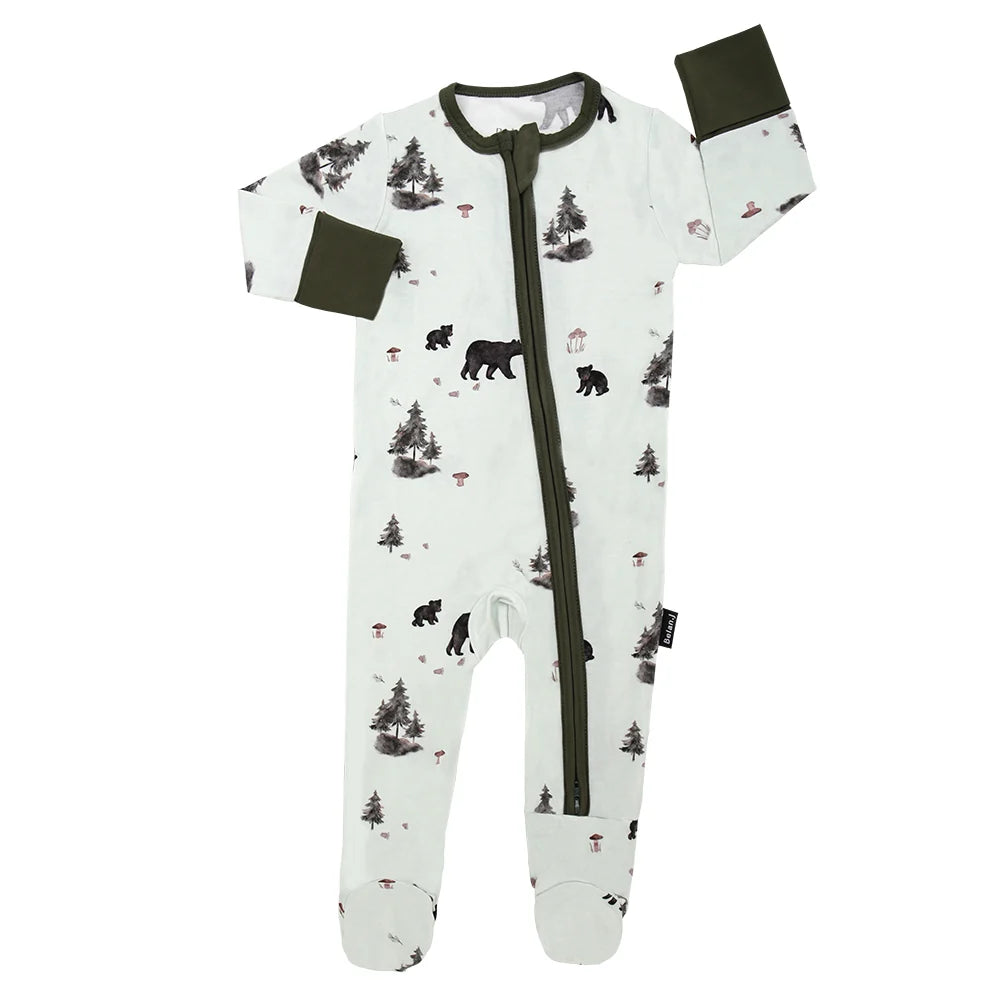 Bamboo Footed Zipper Sleeper- Black Bears