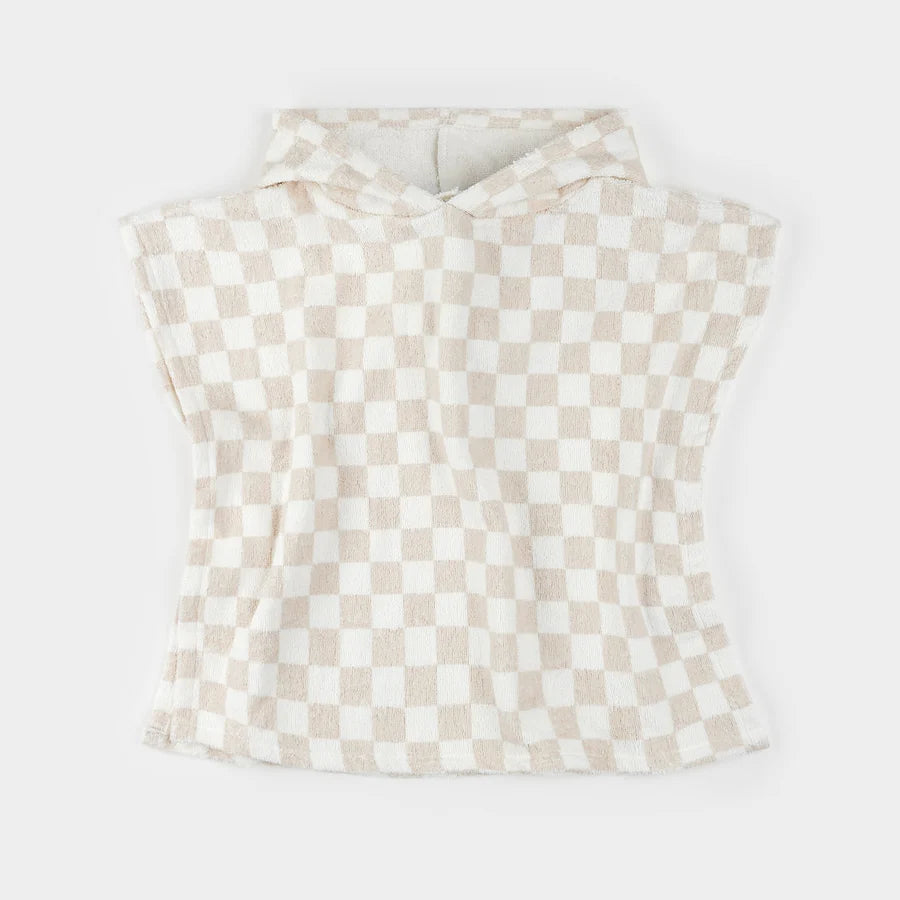 Organic Checkered Beige Beach Poncho