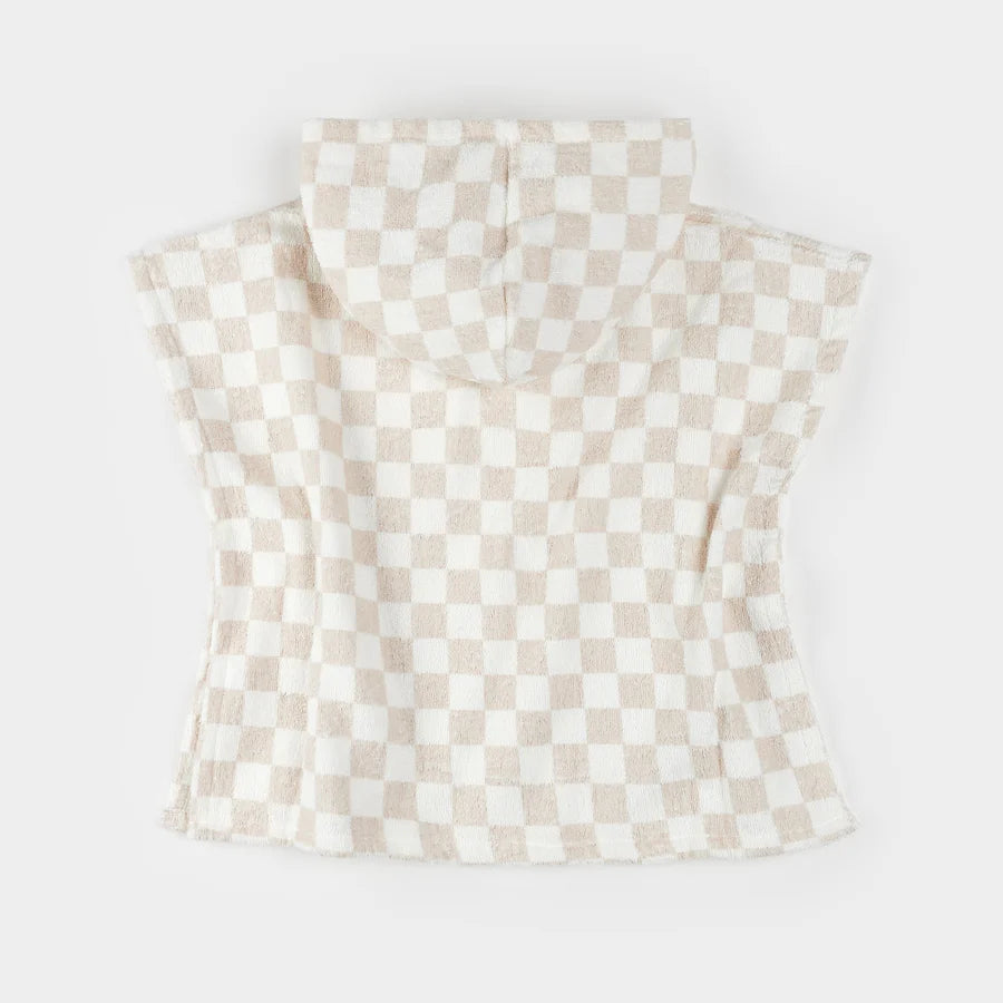 Organic Checkered Beige Beach Poncho