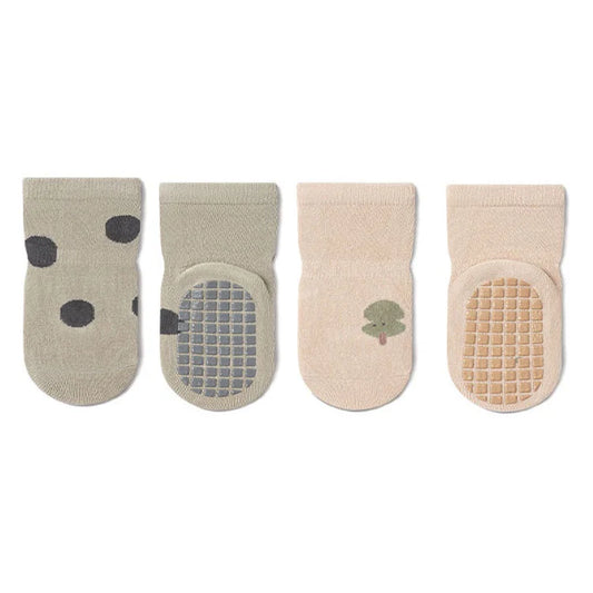 Cozy Non-Slip Socks 2pk- Trees/Dots