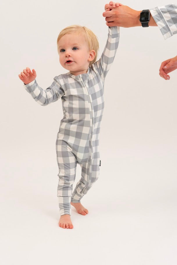 Bamboo Footless Zipper Sleeper- Denim Plaid